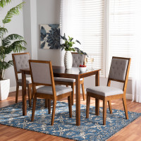 Baxton Studio Suvi-Grey/Walnut-5PC Dining Set Suvi Modern and Contemporary Grey Fabric Upholstered and Walnut Brown Finished Wood 5-Piece Dining Set 